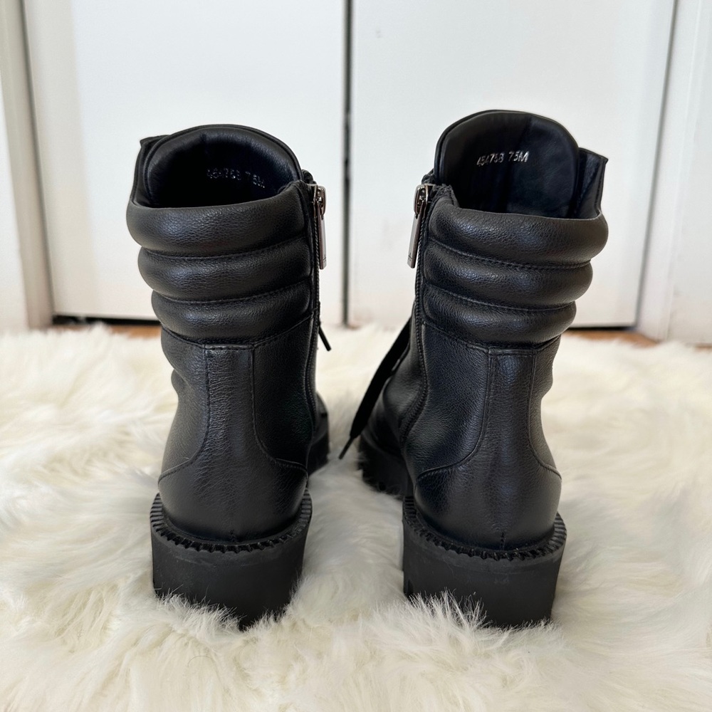 Auth Aquatalia Women’s Alyssa Black Leather Lace up Tumbled Calf Moto Boots 7.5 - Picture 7 of 11